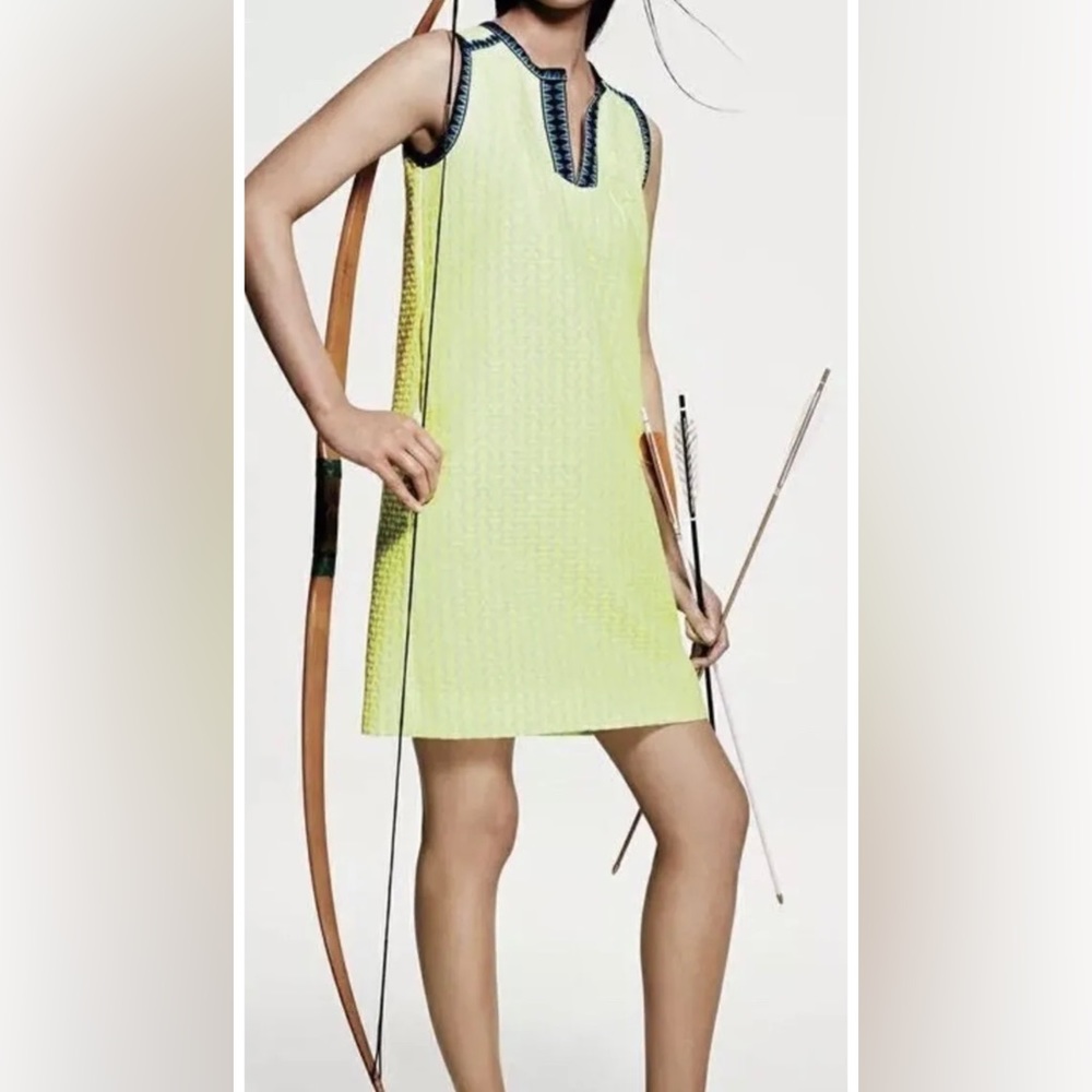 J. Crew Arrow Print Shift Dress Neon Citrus Size 2 A5361